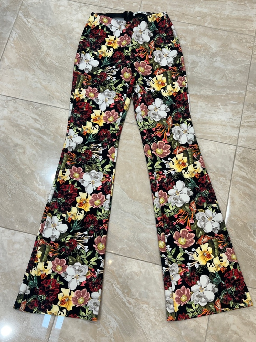 Alice + Olivia Black Floral Boot Cut Pants